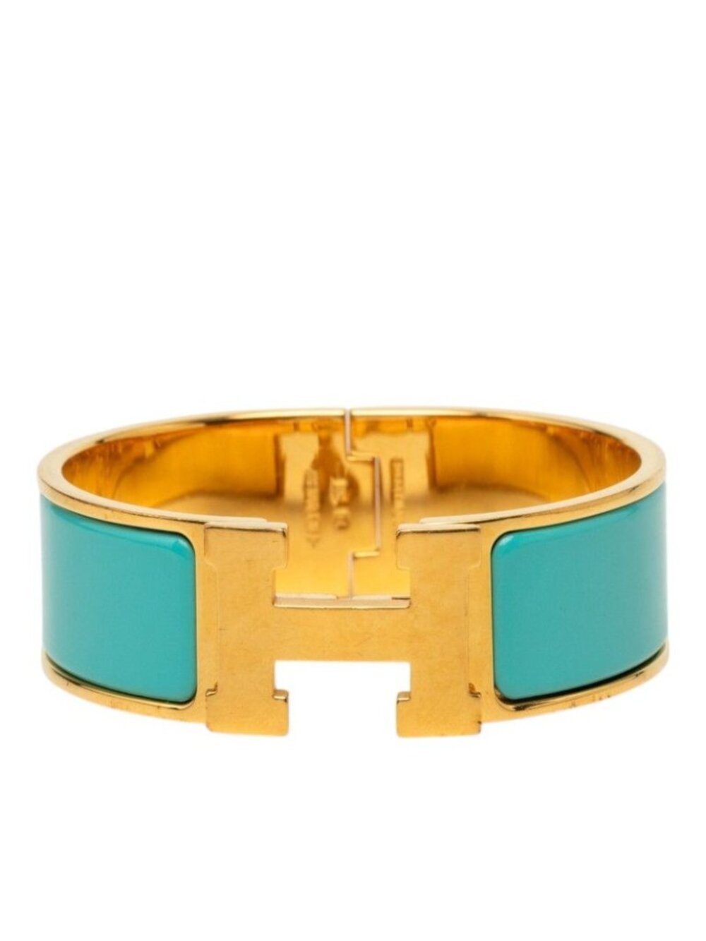 Hermes Clic Clac H PM Bracelet Bangle Gold Blue Plated Enamel